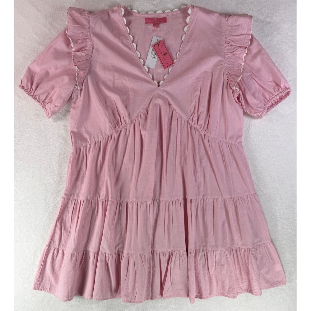 Simply Southern Ric-Rac Tiered Babydoll Dress Women M Pink Boho Ruffle Flowy NWT - Picture 5 of 16